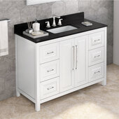  48'' W White Cade Single Vanity Cabinet Base with Black Granite Vanity Top and Undermount Rectangle Bowl