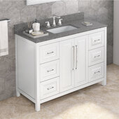  48'' W White Cade Single Vanity Cabinet Base with Boulder Cultured Marble Vanity Top and Undermount Rectangle Bowl