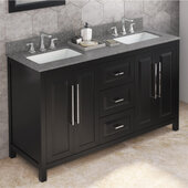  60'' W Black Cade Double Vanity Cabinet Base with Boulder Cultured Marble Vanity Top and Two Undermount Rectangle Bowls