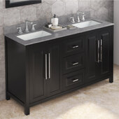 60'' W Black Cade Double Vanity Cabinet Base with Steel Grey Cultured Marble Vanity Top and Two Undermount Rectangle Bowls