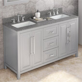  60'' W Grey Cade Double Vanity Cabinet Base with Boulder Cultured Marble Vanity Top and Undermount Rectangle Bowl