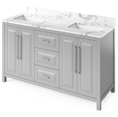  60'' W Grey Cade Double Bowl Vanity Base with Calacatta Vienna Quartz Countertop and Two Undermount Rectangle Bowls, 61'' W x 22'' D x 36'' H