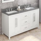  60'' W White Cade Double Vanity Cabinet Base with Boulder Cultured Marble Vanity Top and Undermount Rectangle Bowl
