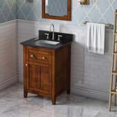  24'' W Chocolate Chatham Single Vanity Cabinet Base with Black Granite Vanity Top and Undermount Rectangle Bowl