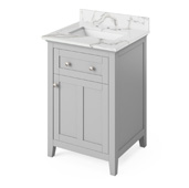  24'' W Grey Chatham Single Bowl Vanity Base with Calacatta Vienna Quartz Countertop and Undermount Rectangle Bowl, 25'' W x 22'' D x 36'' H
