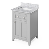  24'' W Grey Chatham Single Bowl Vanity Base with White Carrara Marble Countertop and Undermount Rectangle Bowl, 25'' W x 22'' D x 36'' H