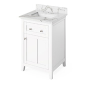  24'' W White Chatham Single Bowl Vanity Base with Calacatta Vienna Quartz Countertop and Undermount Rectangle Bowl, 25'' W x 22'' D x 36'' H
