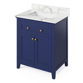  30'' W Hale Blue Chatham Single Bowl Vanity Base with Calacatta Vienna Quartz Countertop and Undermount Rectangle Bowl, 31'' W x 22'' D x 36'' H