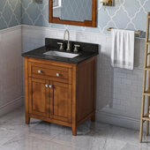  30'' W Chocolate Chatham Single Vanity Cabinet Base with Black Granite Vanity Top and Undermount Rectangle Bowl