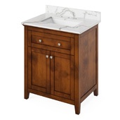  30'' W Chocolate Chatham Single Bowl Vanity Base with Calacatta Vienna Quartz Countertop and Undermount Rectangle Bowl, 31'' W x 22'' D x 36'' H