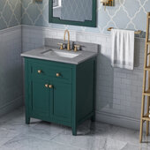  30'' W Forest Green Chatham Single Vanity Cabinet Base with Steel Grey Cultured Marble Vanity Top and Undermount Rectangle Bowl