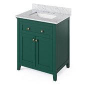 30'' W Forest Green Chatham Single Bowl Vanity Base with White Carrara Marble Countertop and Undermount Rectangle Bowl, 31'' W x 22'' D x 36'' H