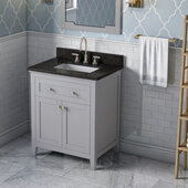  30'' W Grey Chatham Single Vanity Cabinet Base with Black Granite Vanity Top and Undermount Rectangle Bowl