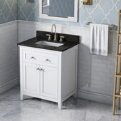  30'' W White Chatham Single Vanity Cabinet Base with Black Granite Vanity Top and Undermount Rectangle Bowl