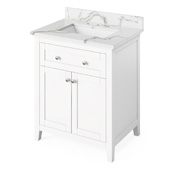  30'' W White Chatham Single Bowl Vanity Base with Calacatta Vienna Quartz Countertop and Undermount Rectangle Bowl, 31'' W x 22'' D x 36'' H