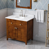  36'' Chocolate Chatham Vanity, White Carrara Marble Vanity Top, with Undermount Oval Sink, 37'' W x 22'' D x 36'' H