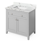  36'' W Grey Chatham Single Bowl Vanity Base with Calacatta Vienna Quartz Countertop and Undermount Rectangle Bowl, 37'' W x 22'' D x 36'' H