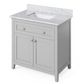  36'' W Grey Chatham Single Bowl Vanity Base with White Carrara Marble Countertop and Undermount Rectangle Bowl, 37'' W x 22'' D x 36'' H