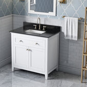  36'' W White Chatham Single Vanity Cabinet Base with Black Granite Vanity Top and Undermount Rectangle Bowl