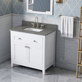  36'' W White Chatham Single Vanity Cabinet Base with Boulder Cultured Marble Vanity Top and Undermount Rectangle Bowl