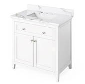  36'' W White Chatham Single Bowl Vanity Base with Calacatta Vienna Quartz Countertop and Undermount Rectangle Bowl, 37'' W x 22'' D x 36'' H