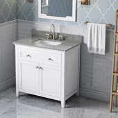  36'' W White Chatham Single Vanity Cabinet Base with Steel Grey Cultured Marble Vanity Top and Undermount Rectangle Bowl