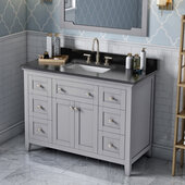  48'' W Grey Chatham Single Vanity Cabinet Base with Black Granite Vanity Top and Undermount Rectangle Bowl