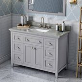  48'' W Grey Chatham Single Vanity Cabinet Base with Steel Grey Cultured Marble Vanity Top and Undermount Rectangle Bowl