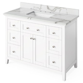  48'' W White Chatham Single Bowl Vanity Base with Calacatta Vienna Quartz Countertop and Undermount Rectangle Bowl, 49'' W x 22'' D x 36'' H