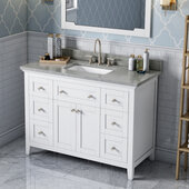  48'' W White Chatham Single Vanity Cabinet Base with Steel Grey Cultured Marble Vanity Top and Undermount Rectangle Bowl