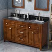  60'' Chocolate Chatham Vanity, Double Sink, Black Granite Vanity Top, with (2x) Undermount Rectangle Sinks, 61'' W x 22'' D x 36'' H