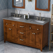  60'' W Chocolate Chatham Double Vanity Cabinet Base with Boulder Cultured Marble Vanity Top and Two Undermount Rectangle Bowls