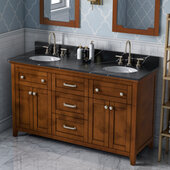  60'' Chocolate Chatham Vanity, Double Sink, Calacatta Black Quartz Vanity Top, with (2x) Undermount Oval Sinks, 61'' W x 22'' D x 35-3/4'' H