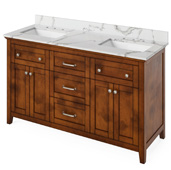  60'' W Chocolate Chatham Double Bowl Vanity Base with Calacatta Vienna Quartz Countertop and Two Undermount Rectangle Bowls, 61'' W x 22'' D x 36'' H