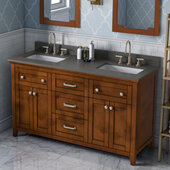  60'' Chocolate Chatham Vanity, Double Sink, Grey Quartz Vanity Top, with (2x) Undermount Rectangle Sinks, 61'' W x 22'' D x 35-3/4'' H
