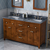  60'' Chocolate Chatham Vanity, Double Sink, Grey Marble Vanity Top, with (2x) Undermount Rectangle Sinks, 61'' W x 22'' D x 35-3/4'' H