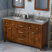  60'' Chocolate Chatham Vanity, Double Sink, Steel Grey Cultured Marble Vanity Top, with (2x) Undermount Rectangle Sinks, 61'' W x 22'' D x 36'' H
