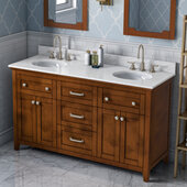  60'' Chocolate Chatham Vanity, Double Sink, White Carrara Marble Vanity Top, with (2x) Undermount Oval Sinks, 61'' W x 22'' D x 36'' H