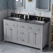  60'' W Grey Chatham Double Vanity Cabinet Base with Black Granite Vanity Top and Two Undermount Rectangle Bowls