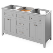  60'' Grey Chatham Double Bowl Bathroom Vanity Base Cabinet Only, 60'' W x 21-1/2'' D x 35'' H