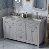  60'' W Grey Chatham Double Vanity Cabinet Base with Steel Grey Cultured Marble Vanity Top and Two Undermount Rectangle Bowls