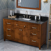  60'' W Chocolate Chatham Single Vanity Cabinet Base with Black Granite Vanity Top and Undermount Rectangle Bowl