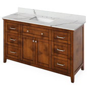  60'' W Chocolate Chatham Single Bowl Vanity Base with Calacatta Vienna Quartz Countertop and Undermount Rectangle Bowl, 61'' W x 22'' D x 36'' H