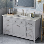  60'' Grey Chatham Vanity, Arctic Stone Cultured Marble Vanity Top, with Undermount Rectangle Sink, 61'' W x 22'' D x 36'' H
