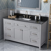  60'' W Grey Chatham Single Vanity Cabinet Base with Black Granite Vanity Top and Undermount Rectangle Bowl