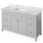  60'' W Grey Chatham Single Bowl Vanity Base with Calacatta Vienna Quartz Countertop and Undermount Rectangle Bowl, 61'' W x 22'' D x 36'' H