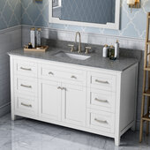  60'' W White Chatham Single Vanity Cabinet Base with Boulder Cultured Marble Vanity Top and Undermount Rectangle Bowl