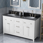  60'' White Chatham Vanity, Double Sink, Black Granite Vanity Top, with (2x) Undermount Oval Sinks, 61'' W x 22'' D x 36'' H