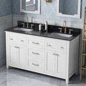  60'' White Chatham Vanity, Double Sink, Black Granite Vanity Top, with (2x) Undermount Rectangle Sinks, 61'' W x 22'' D x 36'' H