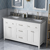  60'' W White Chatham Double Vanity Cabinet Base with Boulder Cultured Marble Vanity Top and Two Undermount Rectangle Bowls